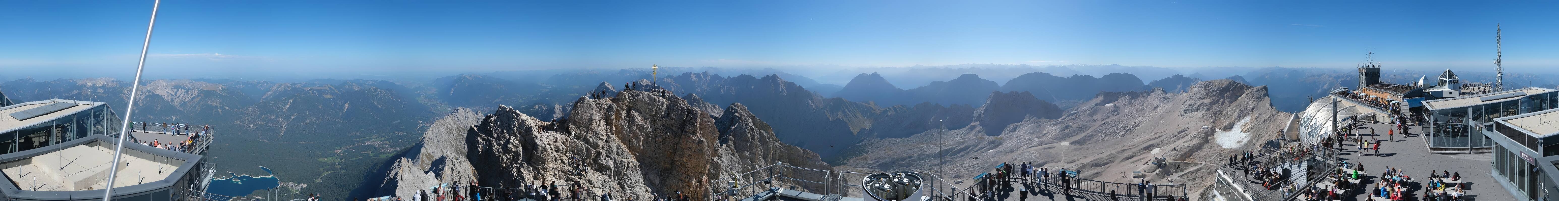 Archiv Foto Webcam Zugspitze: Panoramablick vom Gipfel