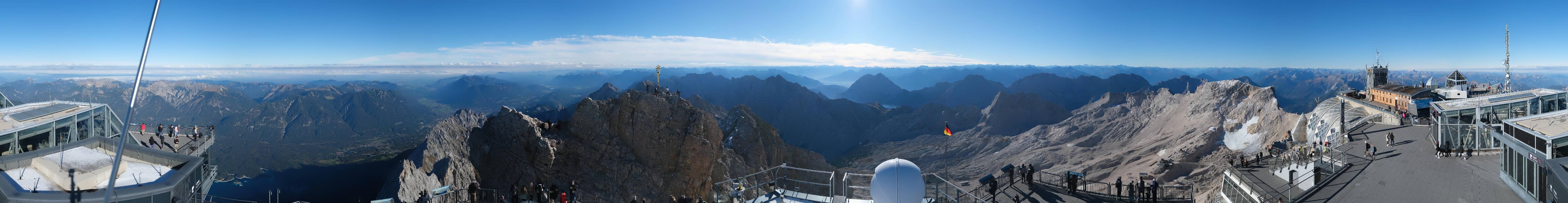 Archiv Foto Webcam Zugspitze: Panoramablick vom Gipfel