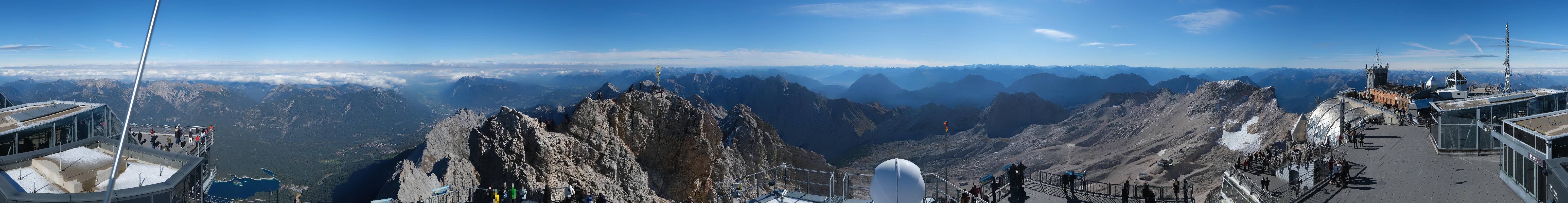 Archiv Foto Webcam Zugspitze: Panoramablick vom Gipfel