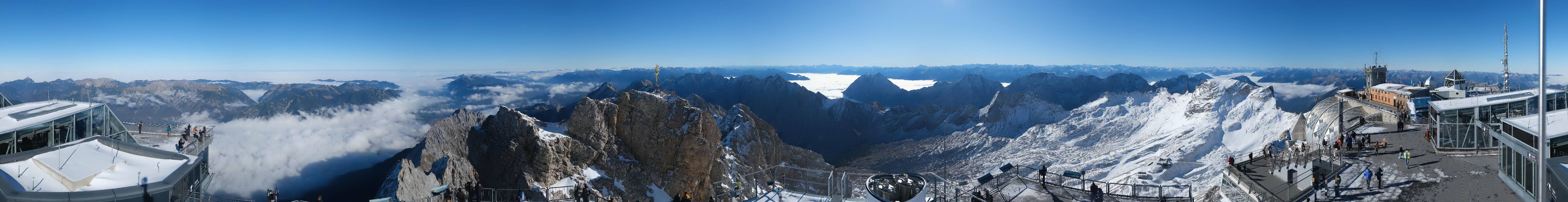 Archiv Foto Webcam Zugspitze: Panoramablick vom Gipfel