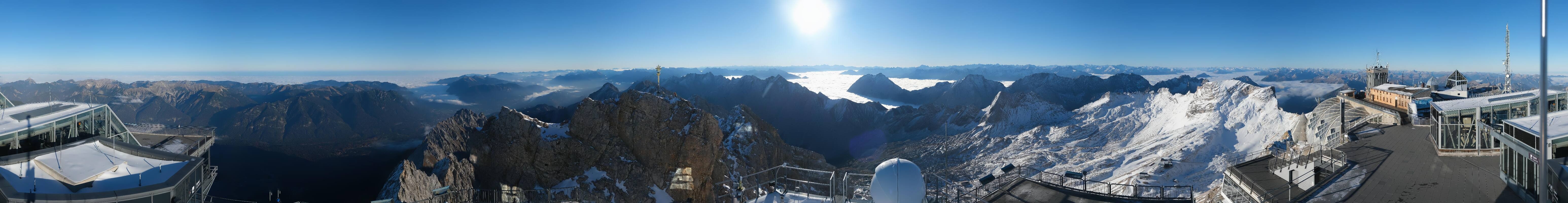 Archiv Foto Webcam Zugspitze: Panoramablick vom Gipfel