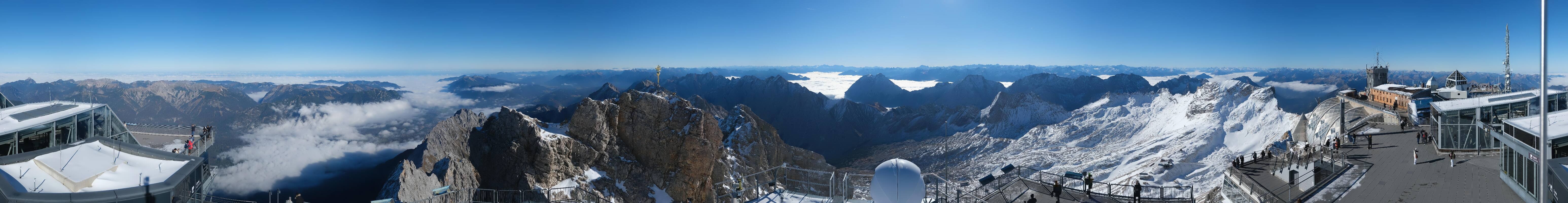 Archiv Foto Webcam Zugspitze: Panoramablick vom Gipfel