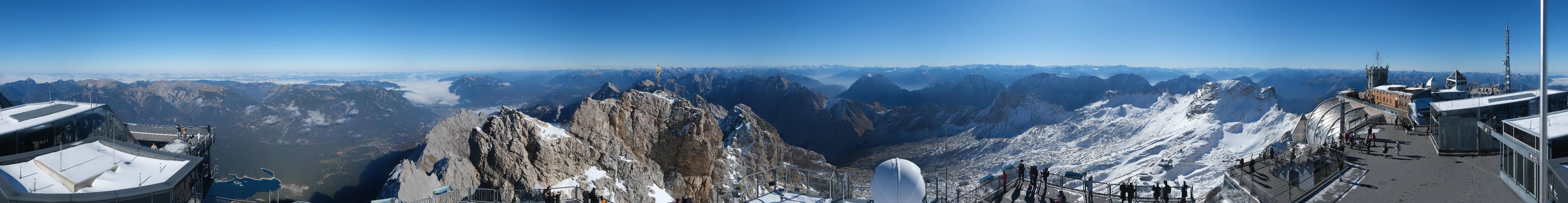 Archiv Foto Webcam Zugspitze: Panoramablick vom Gipfel