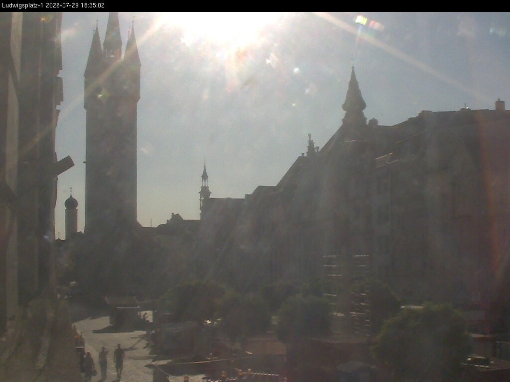Archiv Foto Webcam Straubing: Blick auf den Stadtturm und Ludwigsplatz