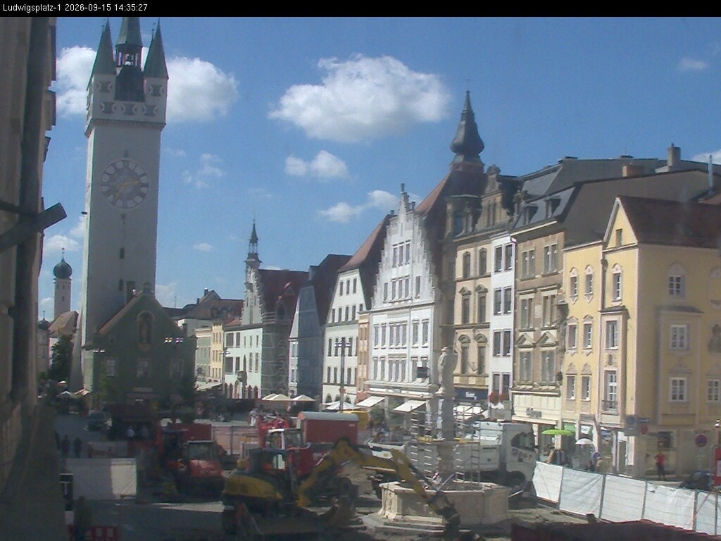 Archiv Foto Webcam Straubing: Blick auf den Stadtturm und Ludwigsplatz
