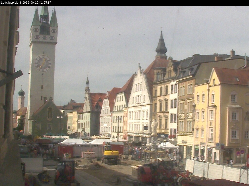 Archiv Foto Webcam Straubing: Blick auf den Stadtturm und Ludwigsplatz