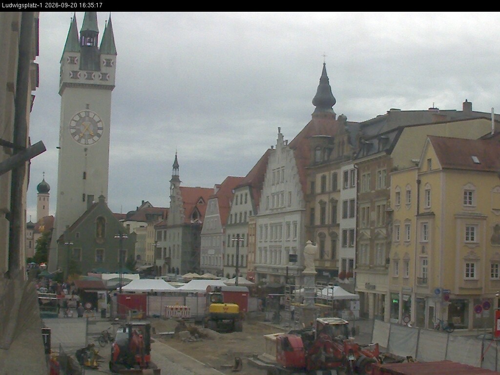 Archiv Foto Webcam Straubing: Blick auf den Stadtturm und Ludwigsplatz