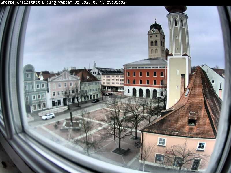 Archiv Foto Webcam Erding: Schrannenplatz und Kirche