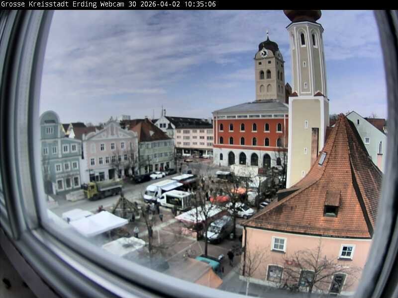 Archiv Foto Webcam Erding: Schrannenplatz und Kirche