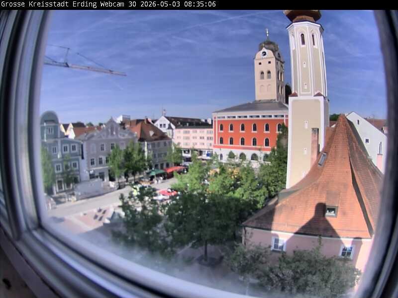 Archiv Foto Webcam Erding: Schrannenplatz und Kirche