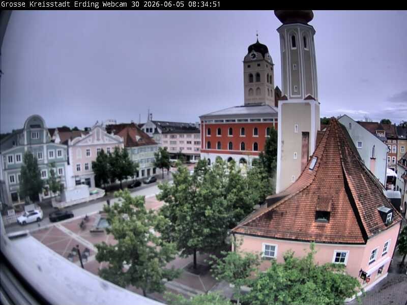 Archiv Foto Webcam Erding: Schrannenplatz und Kirche