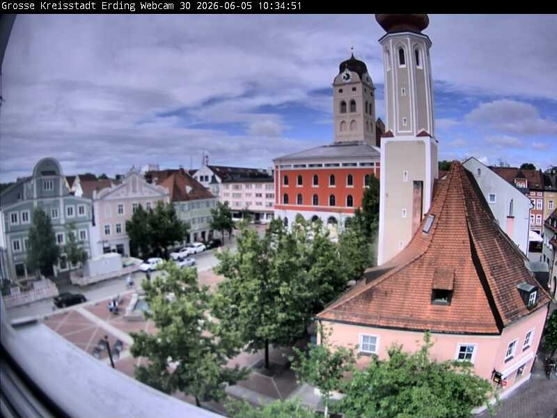 Archiv Foto Webcam Erding: Schrannenplatz und Kirche
