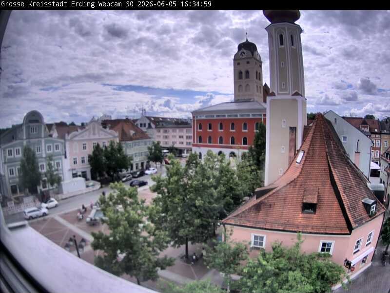 Archiv Foto Webcam Erding: Schrannenplatz und Kirche
