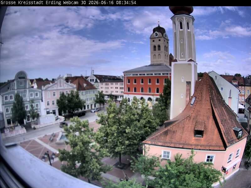 Archiv Foto Webcam Erding: Schrannenplatz und Kirche