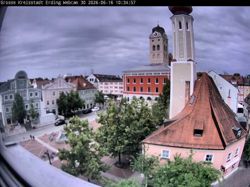 Archiv Foto Webcam Erding: Schrannenplatz und Kirche