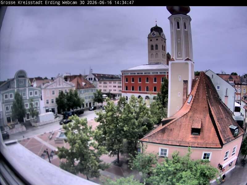 Archiv Foto Webcam Erding: Schrannenplatz und Kirche