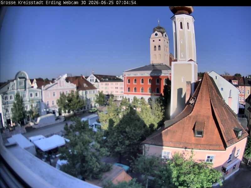 Archiv Foto Webcam Erding: Schrannenplatz und Kirche