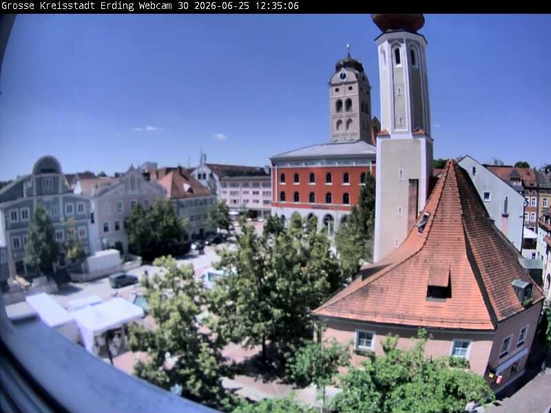 Archiv Foto Webcam Erding: Schrannenplatz und Kirche
