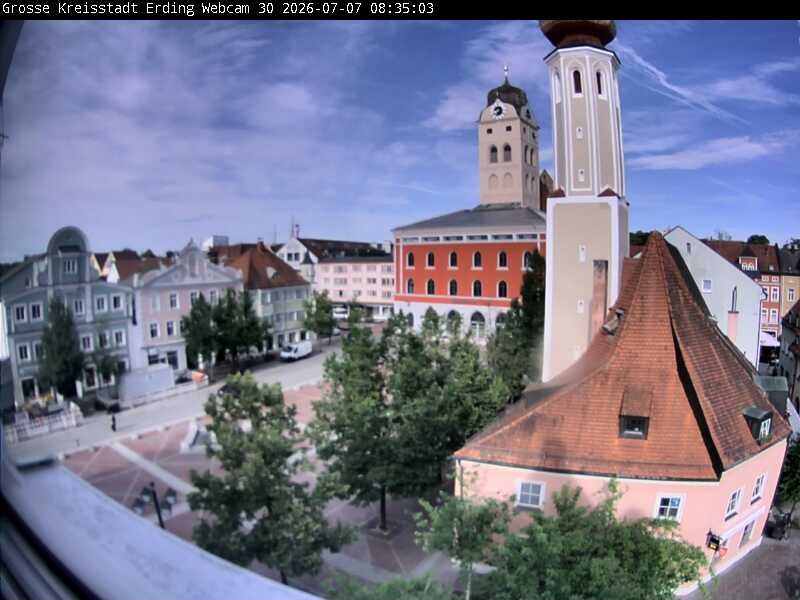 Archiv Foto Webcam Erding: Schrannenplatz und Kirche