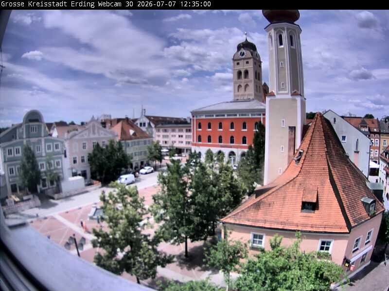 Archiv Foto Webcam Erding: Schrannenplatz und Kirche