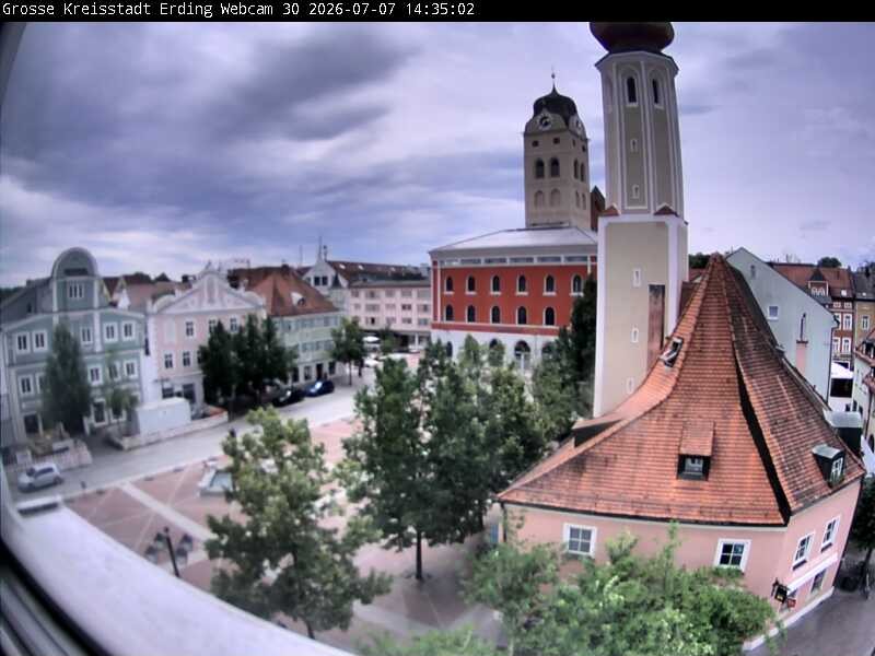 Archiv Foto Webcam Erding: Schrannenplatz und Kirche