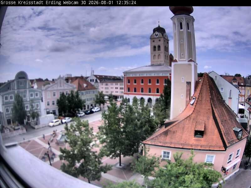 Archiv Foto Webcam Erding: Schrannenplatz und Kirche