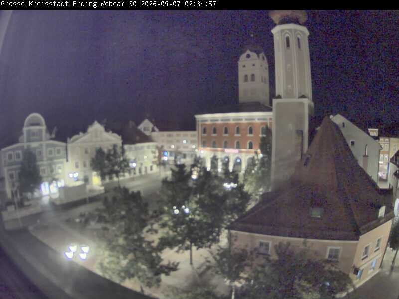 Archiv Foto Webcam Erding: Schrannenplatz und Kirche