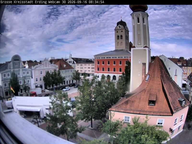 Archiv Foto Webcam Erding: Schrannenplatz und Kirche