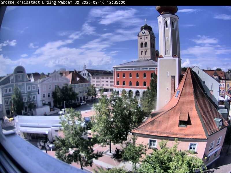 Archiv Foto Webcam Erding: Schrannenplatz und Kirche