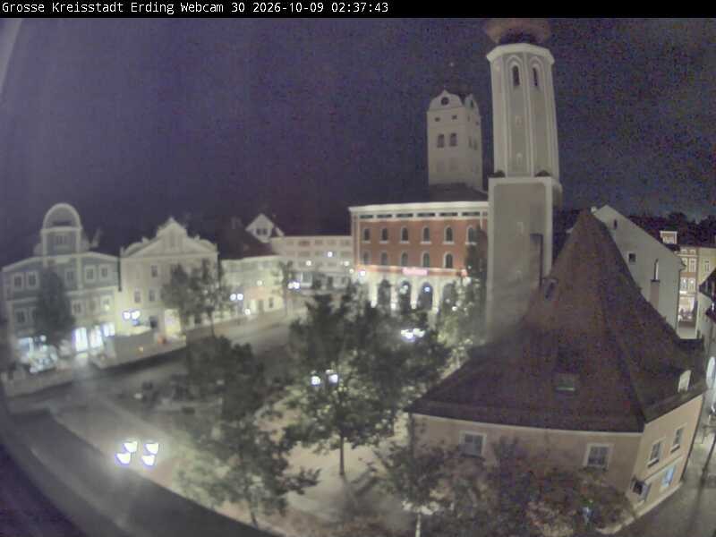 Archiv Foto Webcam Erding: Schrannenplatz und Kirche