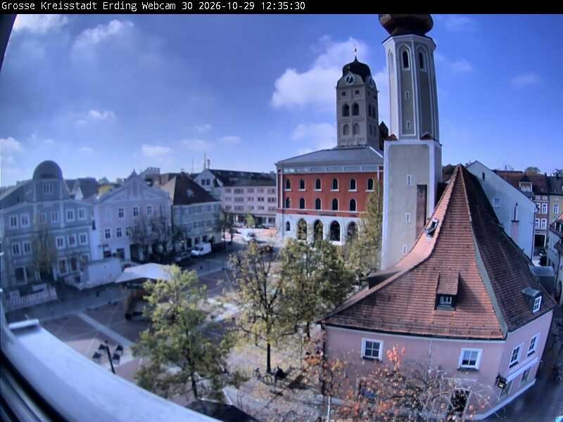 Archiv Foto Webcam Erding: Schrannenplatz und Kirche