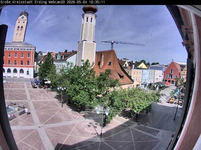 Archiv Foto Webcam Erding: Stadtturm, Kirche und Fußgängerzone