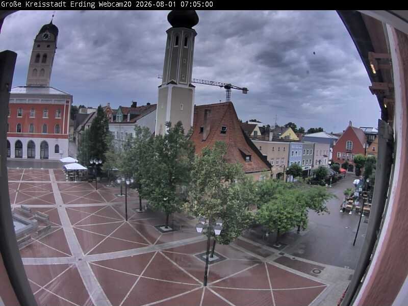 Archiv Foto Webcam Erding: Stadtturm, Kirche und Fußgängerzone