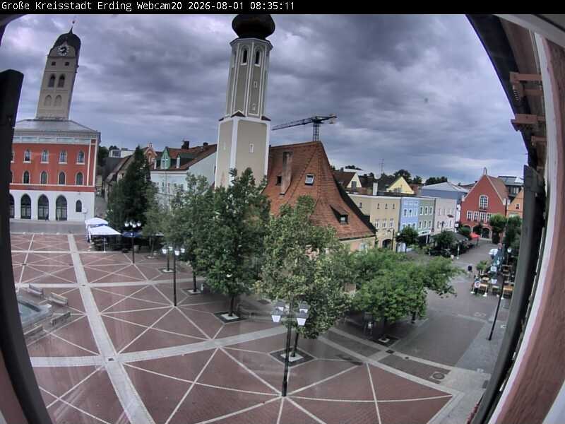 Archiv Foto Webcam Erding: Stadtturm, Kirche und Fußgängerzone
