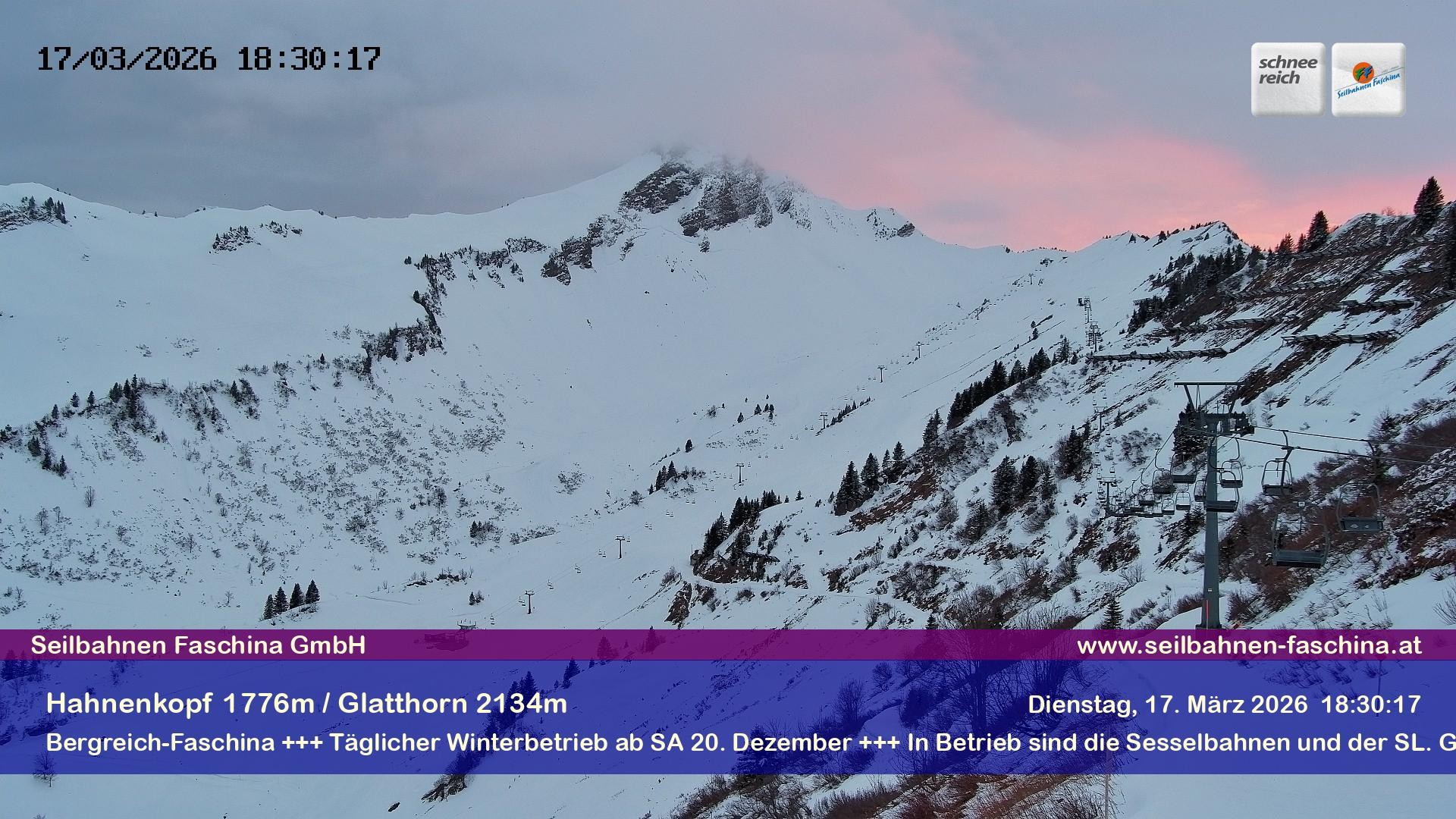 Archiv Foto Webcam Blick auf das Glatthorn, Faschina