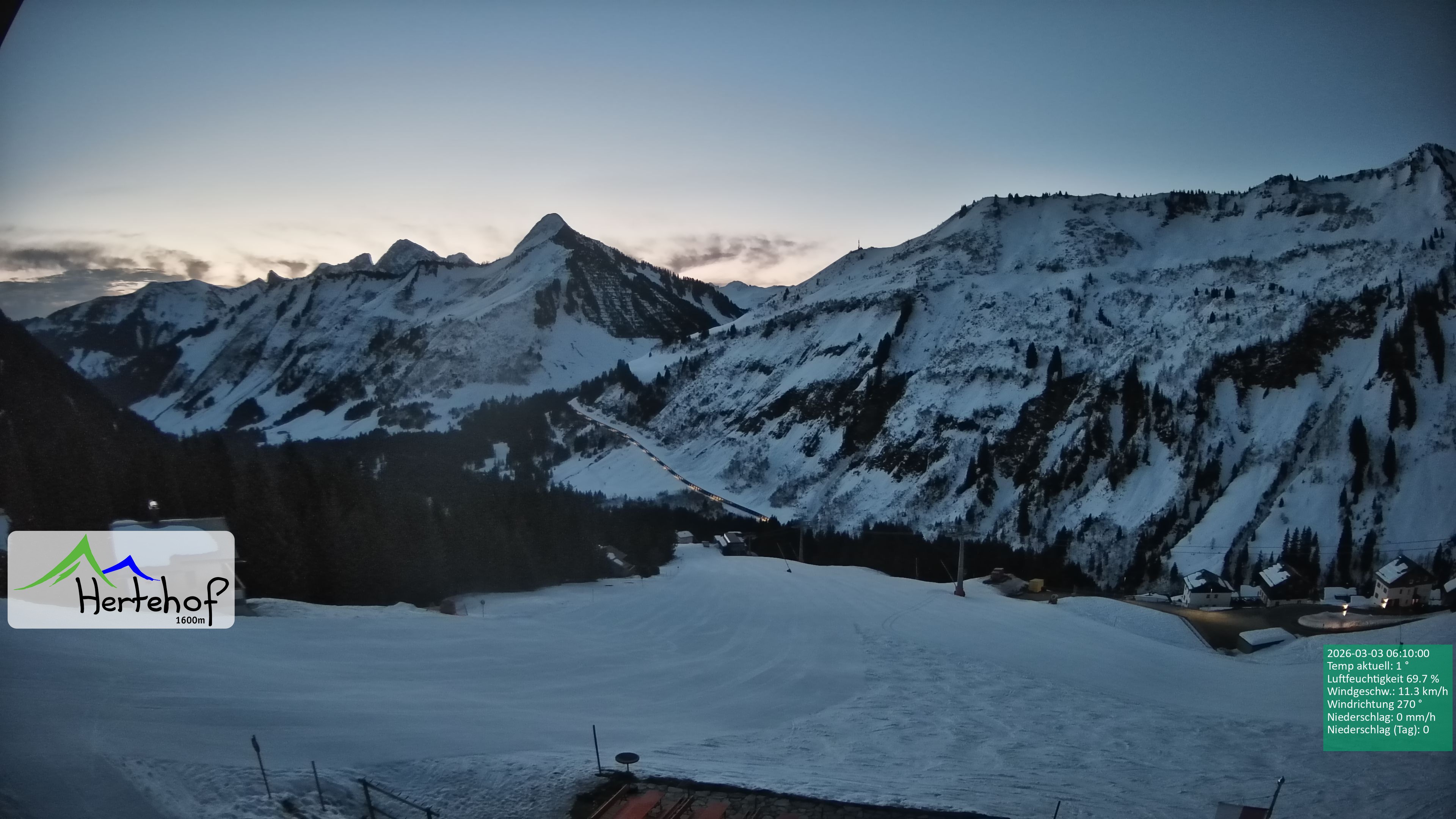 Archiv Foto Webcam Damüls: Blick vom Hertehof