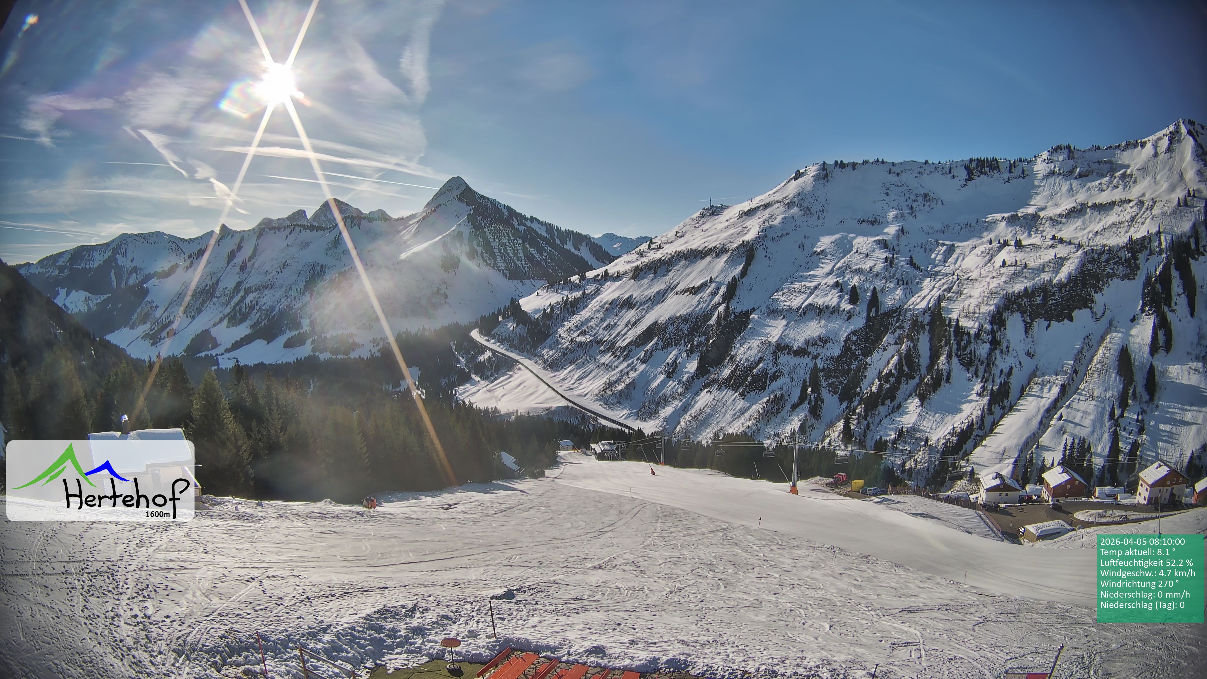 Archiv Foto Webcam Damüls: Blick vom Hertehof