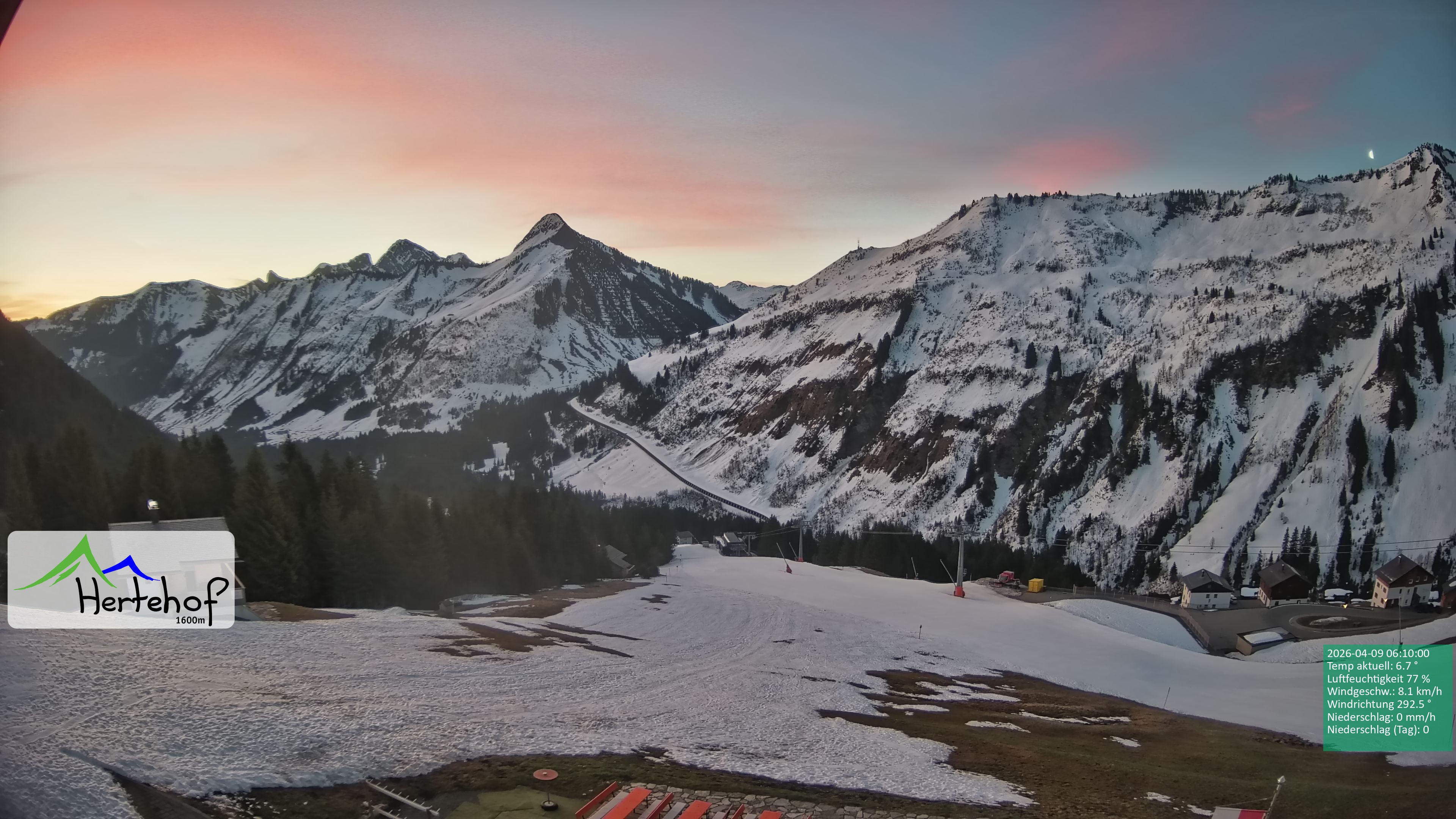 Archiv Foto Webcam Damüls: Blick vom Hertehof