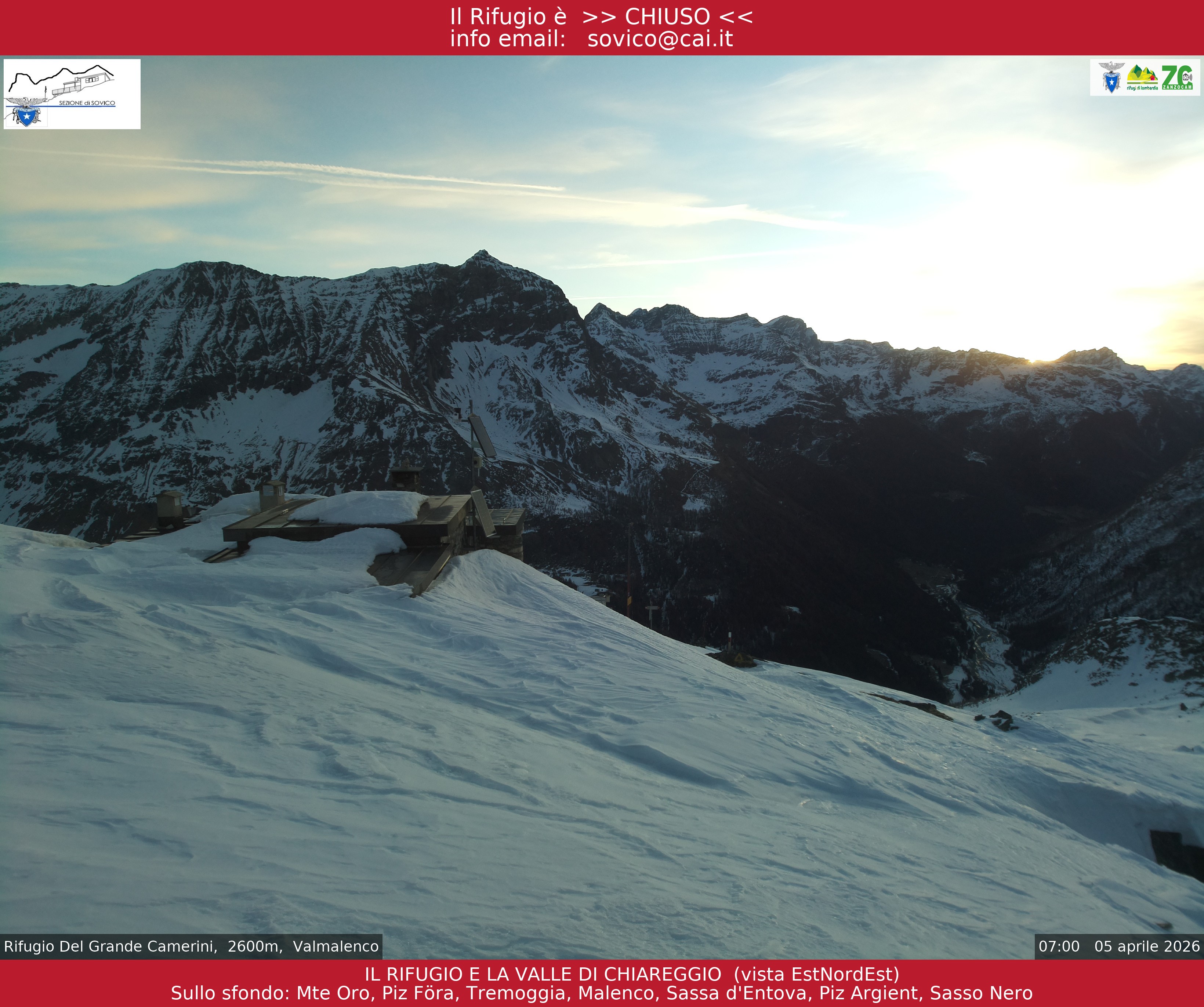Archiv Foto Webcam Chiesa in Valmalenco - Rifugio del Grande Camerini