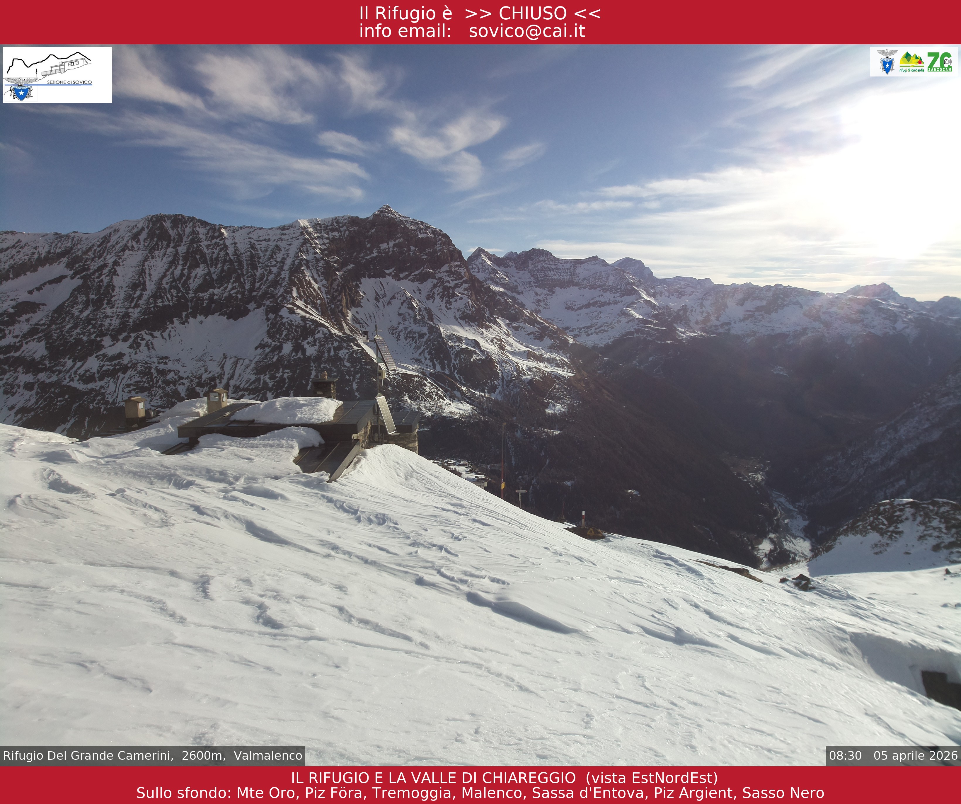 Archiv Foto Webcam Chiesa in Valmalenco - Rifugio del Grande Camerini