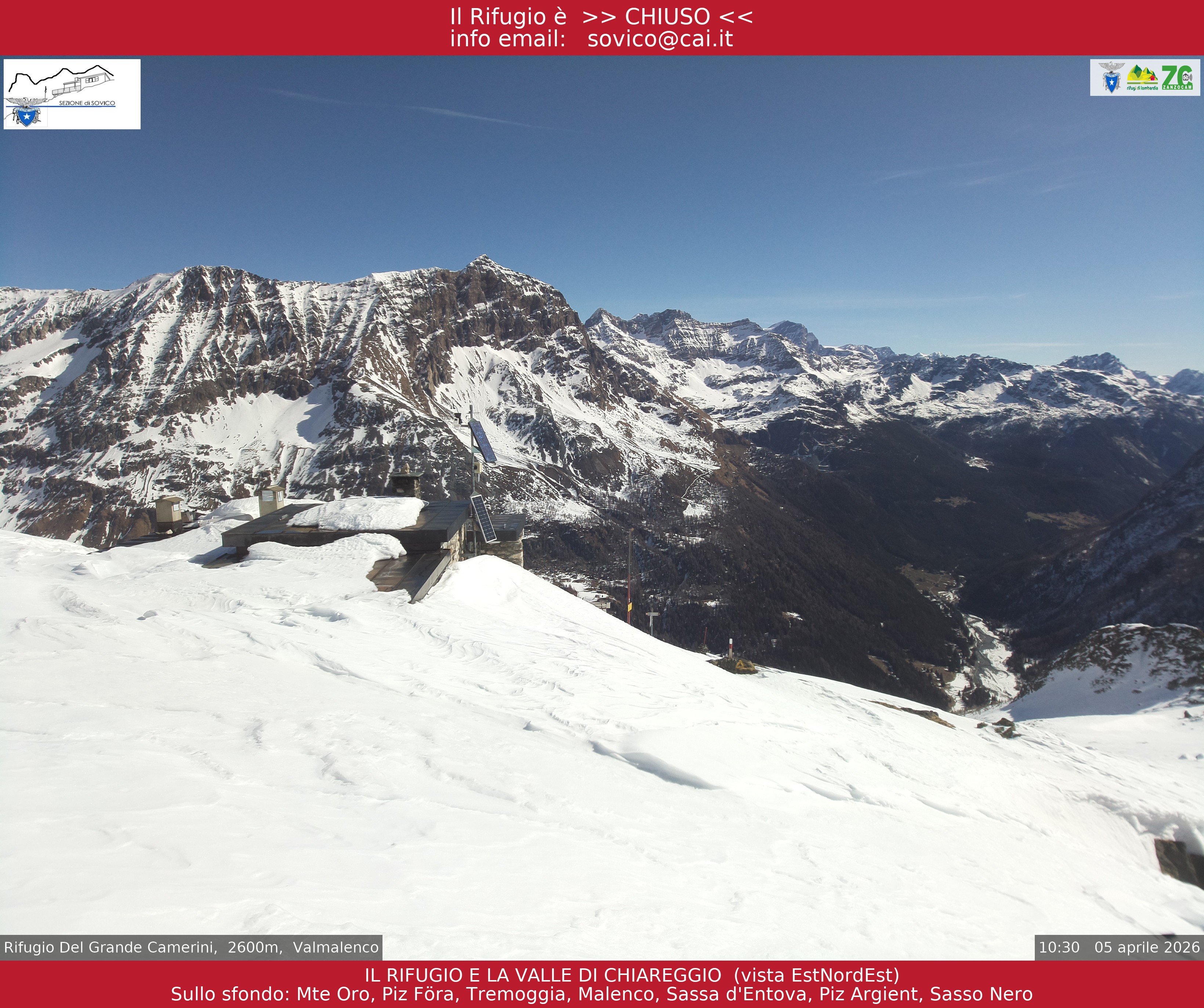 Archiv Foto Webcam Chiesa in Valmalenco - Rifugio del Grande Camerini