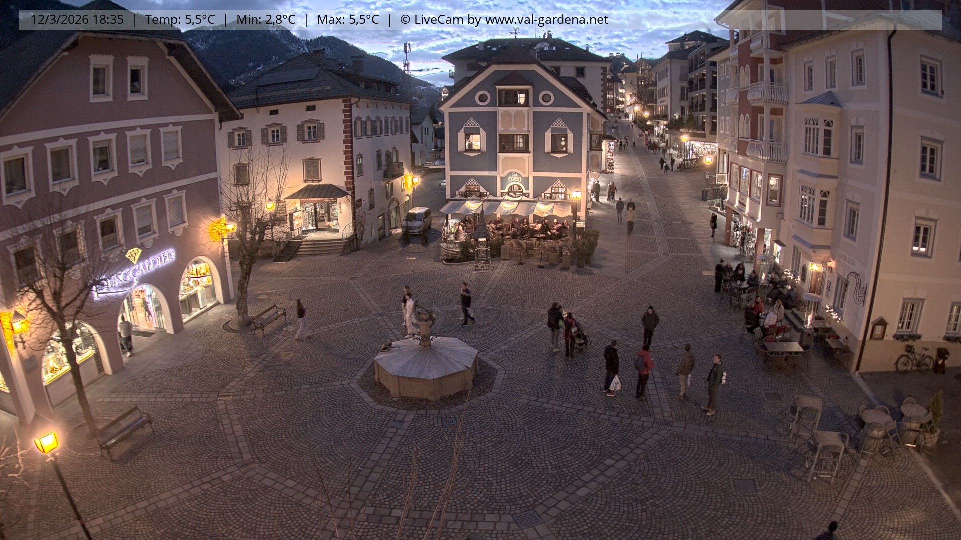 Archived image Webcam Village St. Ulrich, South Tyrol