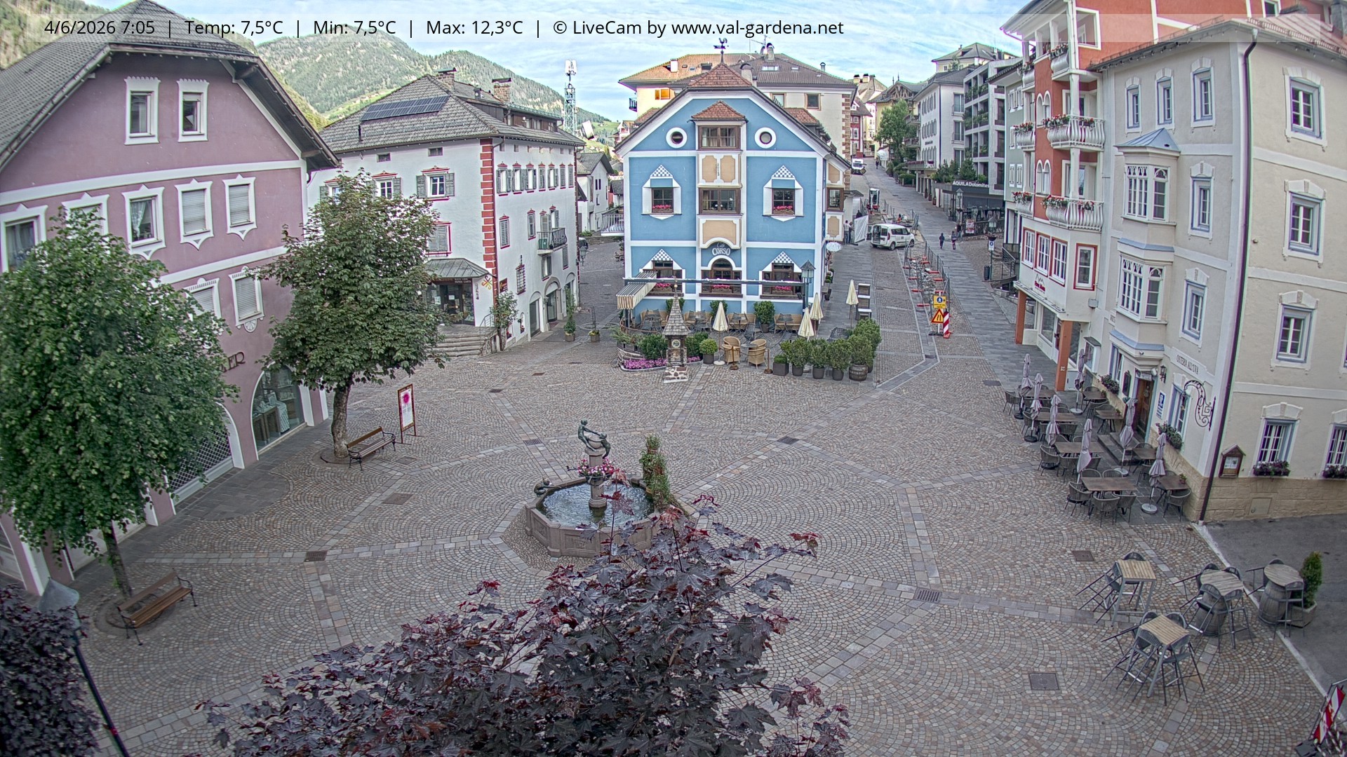 Archived image Webcam Village St. Ulrich, South Tyrol
