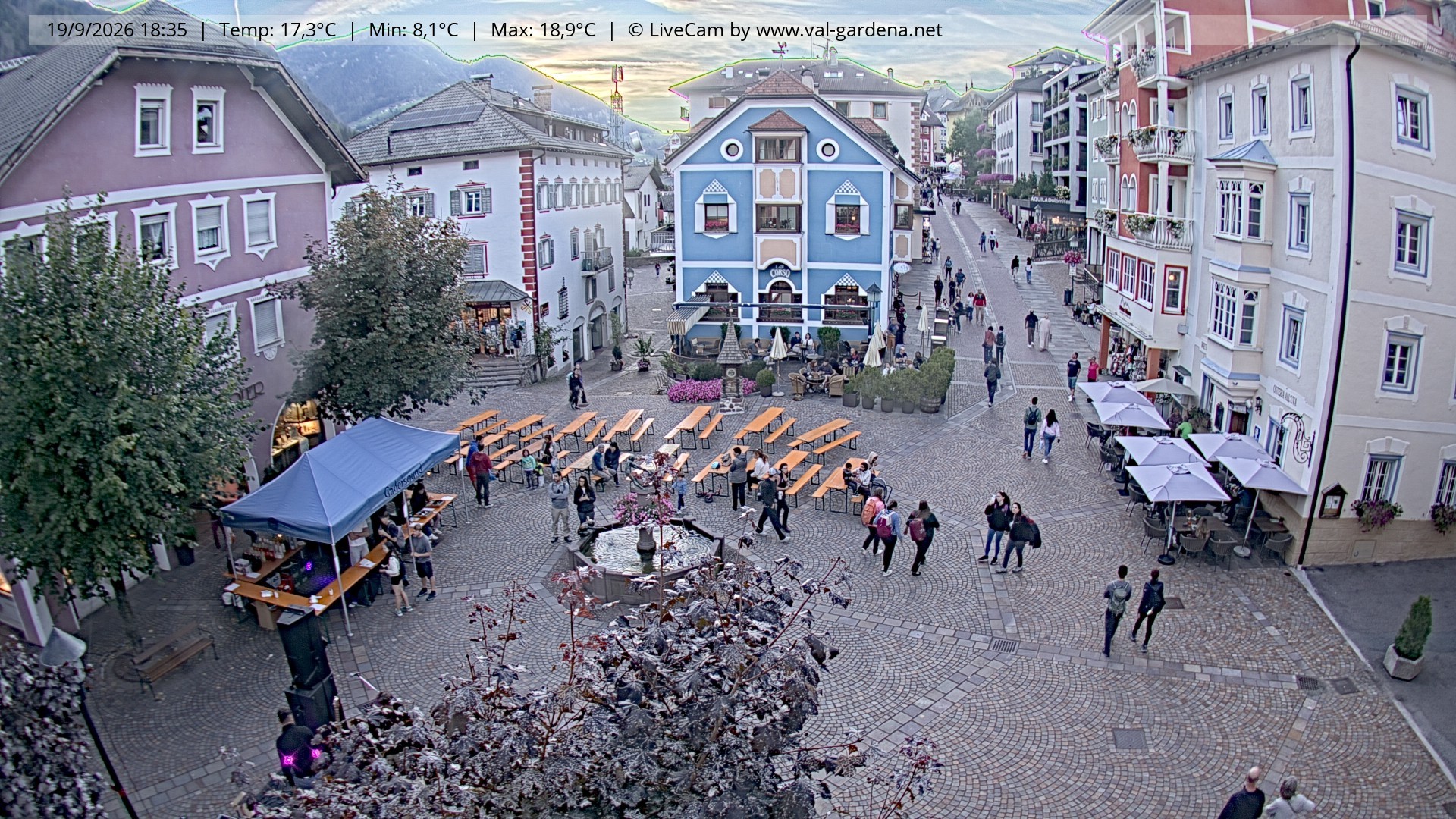 Archived image Webcam Village St. Ulrich, South Tyrol