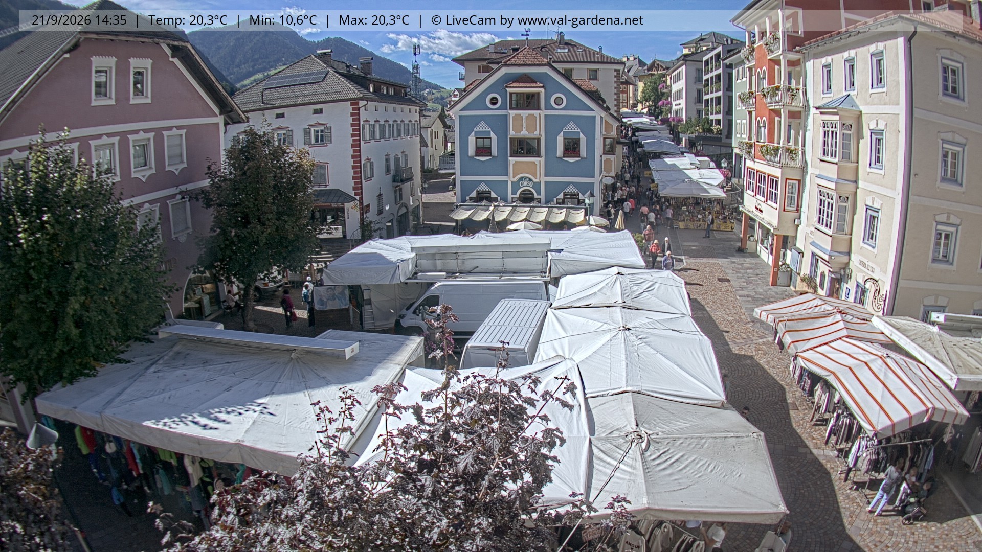 Archived image Webcam Village St. Ulrich, South Tyrol