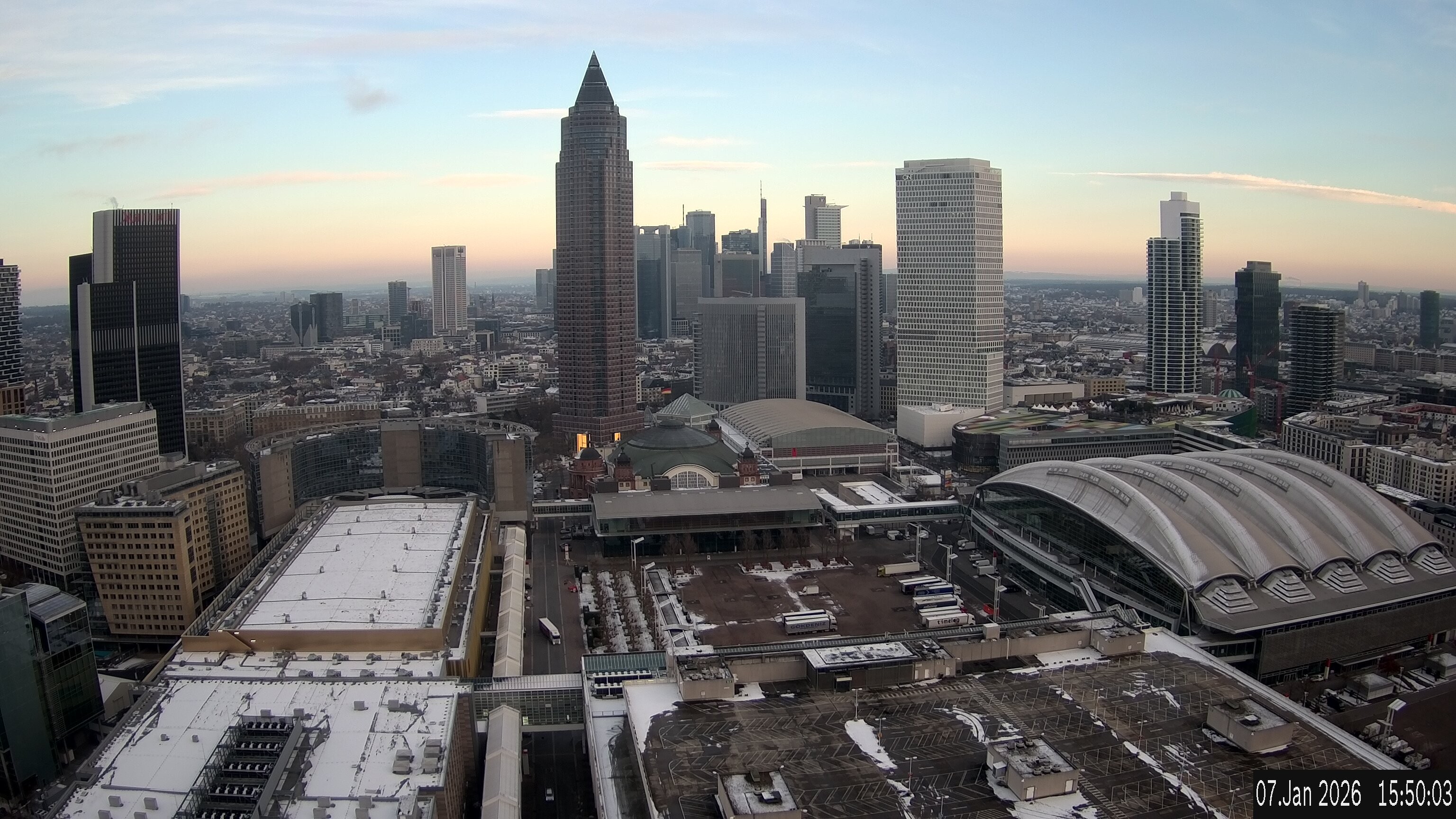 Archiv Foto Webcam Blick von Frankfurter Messe auf die Skyline