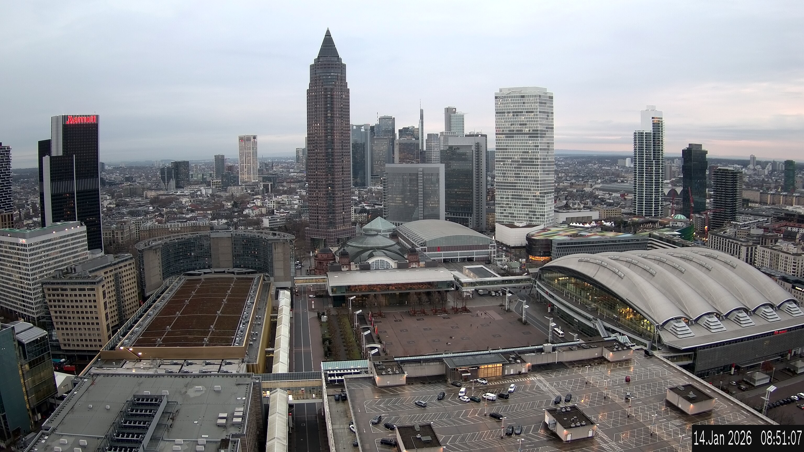 Archiv Foto Webcam Blick von Frankfurter Messe auf die Skyline