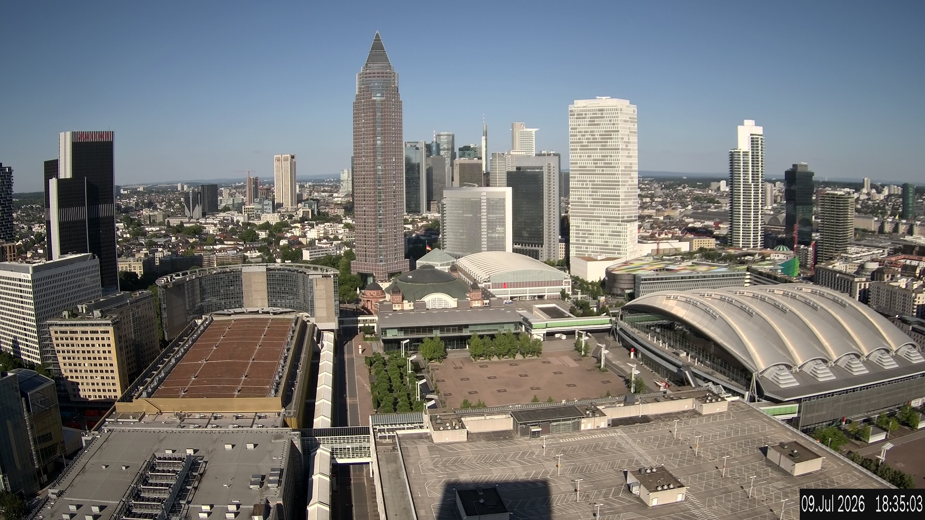 Archiv Foto Webcam Blick von Frankfurter Messe auf die Skyline
