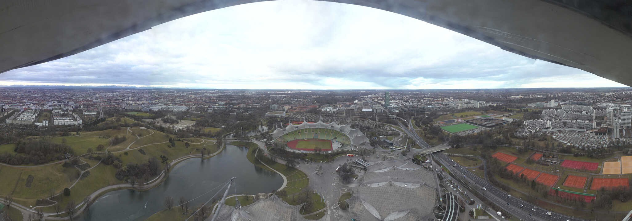 Archiv Foto Webcam München: Panorama Olympiastadion und Olympiapark