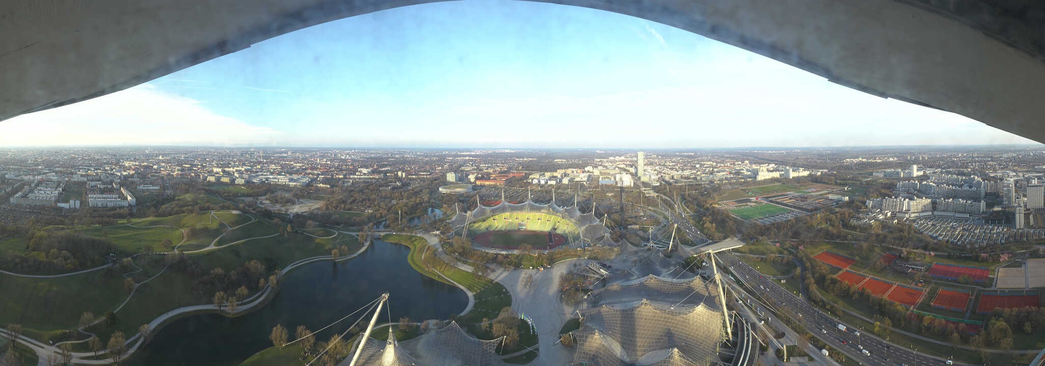 Archiv Foto Webcam München: Panorama Olympiastadion und Olympiapark